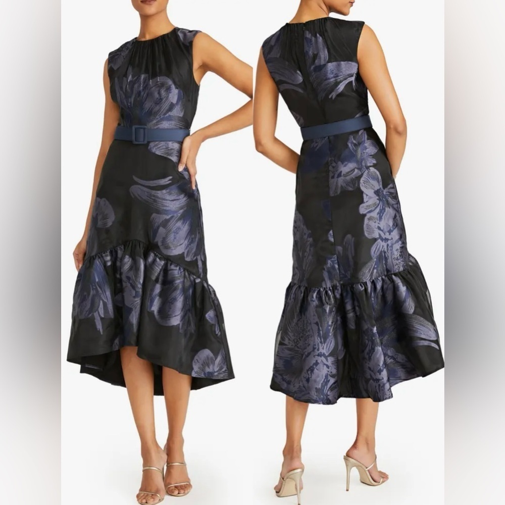 NWOT Kay Unger Beatrix Belted Floral High-Low Cocktail Dress sz 2